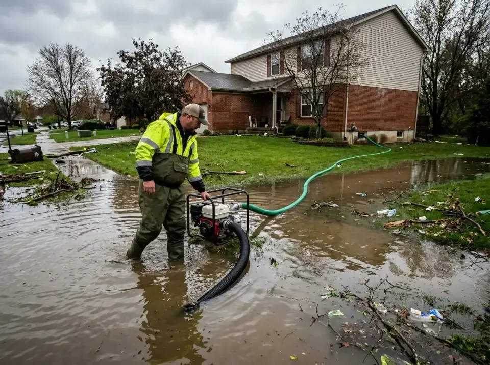 Technician — Outdoor — Technician, Water Pump, Extraction Hose, Outdoor, Emergency Water Extraction & Drying in Houston